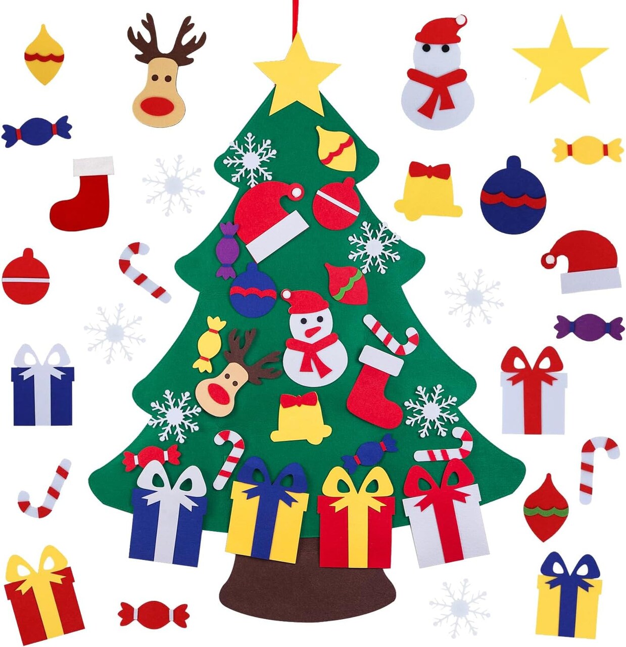 Felt Christmas Tree for Toddlers Kids Wall with 26pcs Detachable Ornaments DIY Set, Wall Hanging Xmas Gifts Christmas Party Decorations